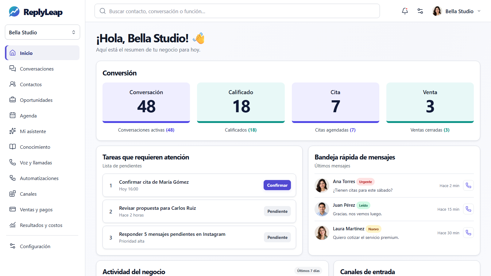 Panel conceptual de ReplyLeap